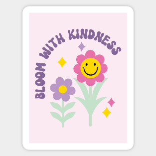 Bloom with Kindness, Retro Flowers and Smiley Face Sticker